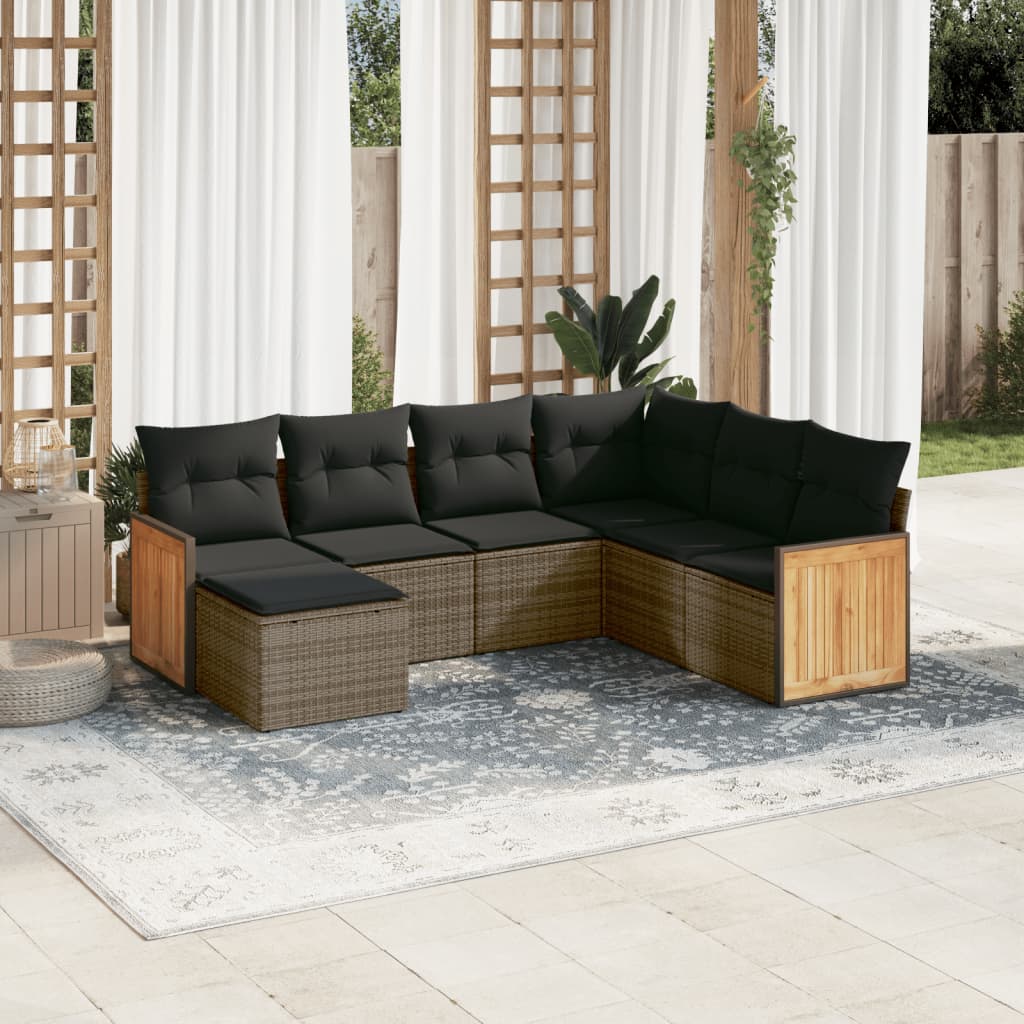 vidaXL 7 Piece Garden Sofa Set with Cushions Grey Poly Rattan