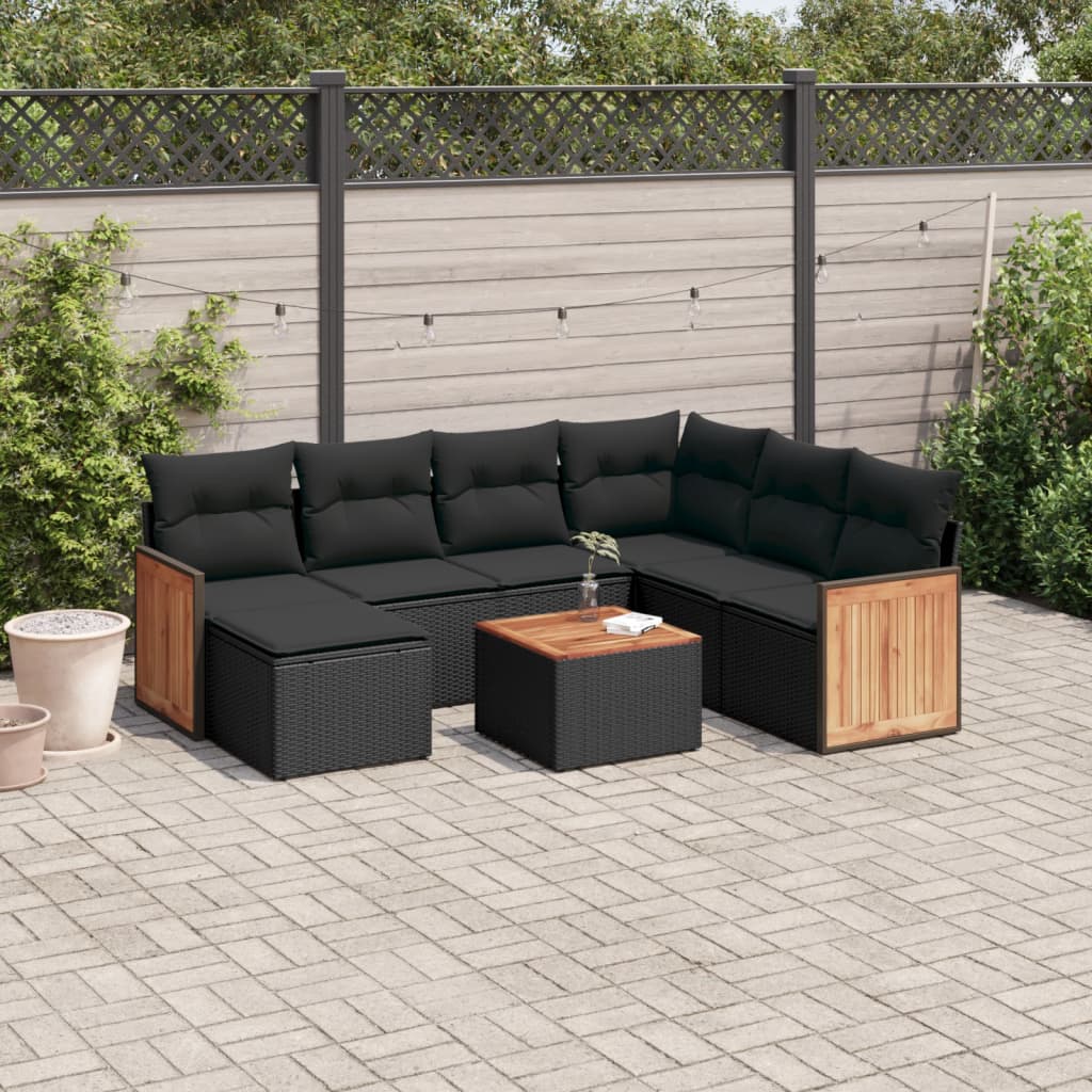 vidaXL 8 Piece Garden Sofa Set with Cushions Black Poly Rattan