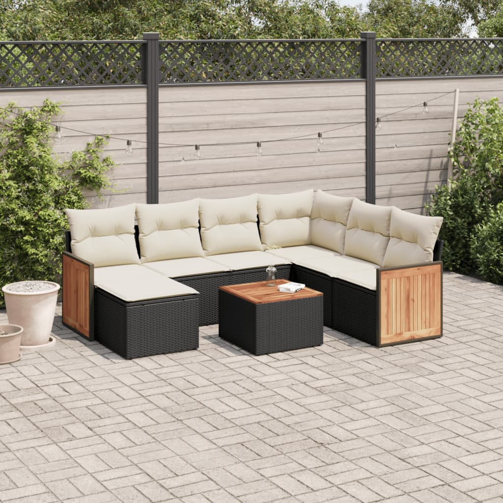 vidaXL 8 Piece Garden Sofa Set with Cushions Black Poly Rattan