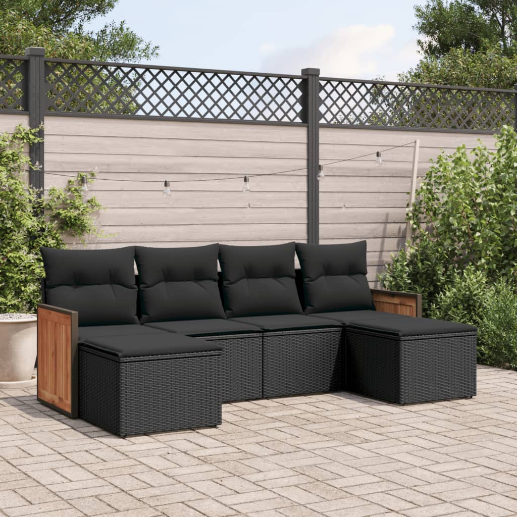 vidaXL 6 Piece Garden Sofa Set with Cushions Black Poly Rattan