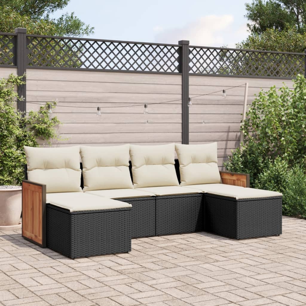 vidaXL 6 Piece Garden Sofa Set with Cushions Black Poly Rattan