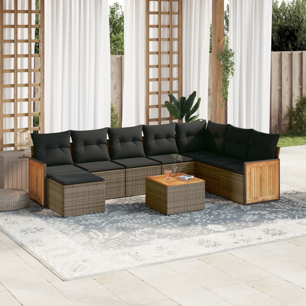 8721012849020_m_en_hd_1 vidaXL 9 Piece Garden Sofa Set with Cushions Grey Poly Rattan - Image 1