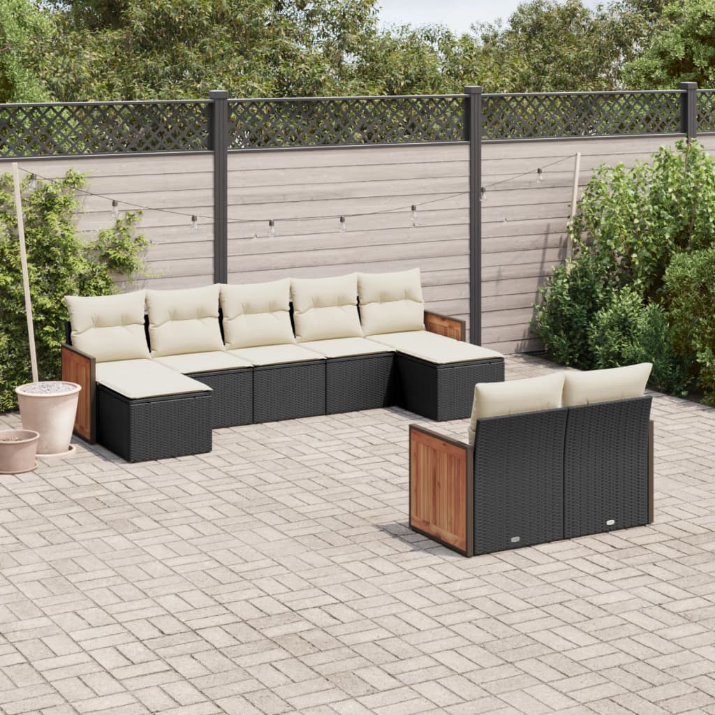 vidaXL 9 Piece Garden Sofa Set with Cushions Black Poly Rattan