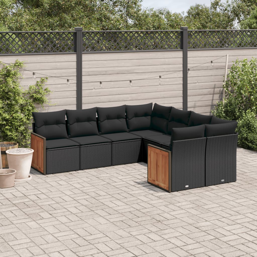 8721012851986_m_en_hd_1 vidaXL 8 Piece Garden Sofa Set with Cushions Black Poly Rattan - Image 1