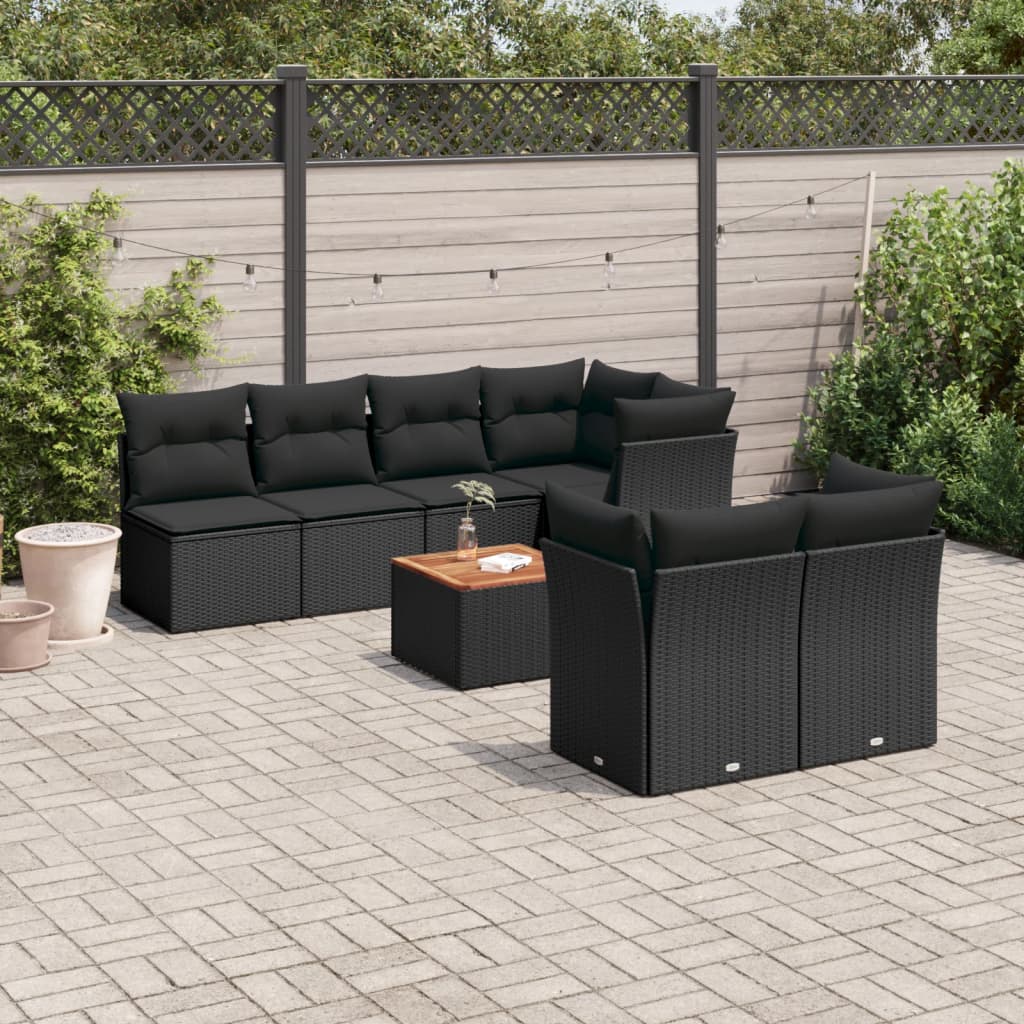 vidaXL 8 Piece Garden Sofa Set with Cushions Black Poly Rattan