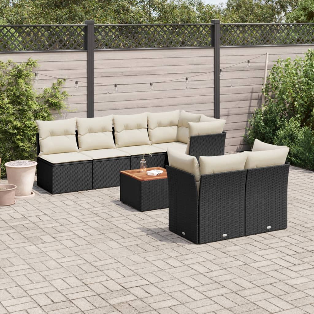vidaXL 8 Piece Garden Sofa Set with Cushions Black Poly Rattan