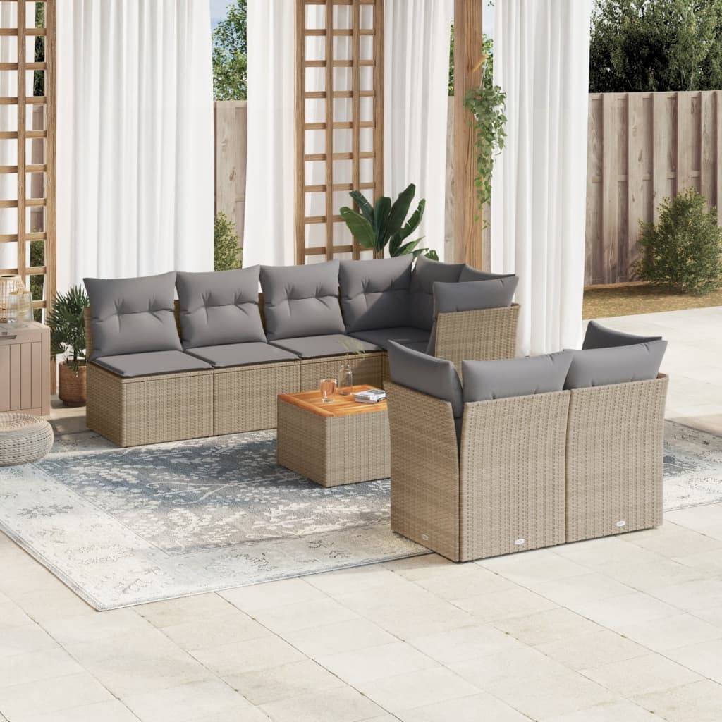 vidaXL 8 Piece Garden Sofa Set with Cushions Beige Poly Rattan