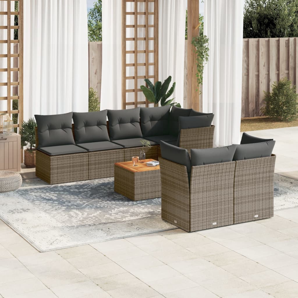 vidaXL 8 Piece Garden Sofa Set with Cushions Grey Poly Rattan