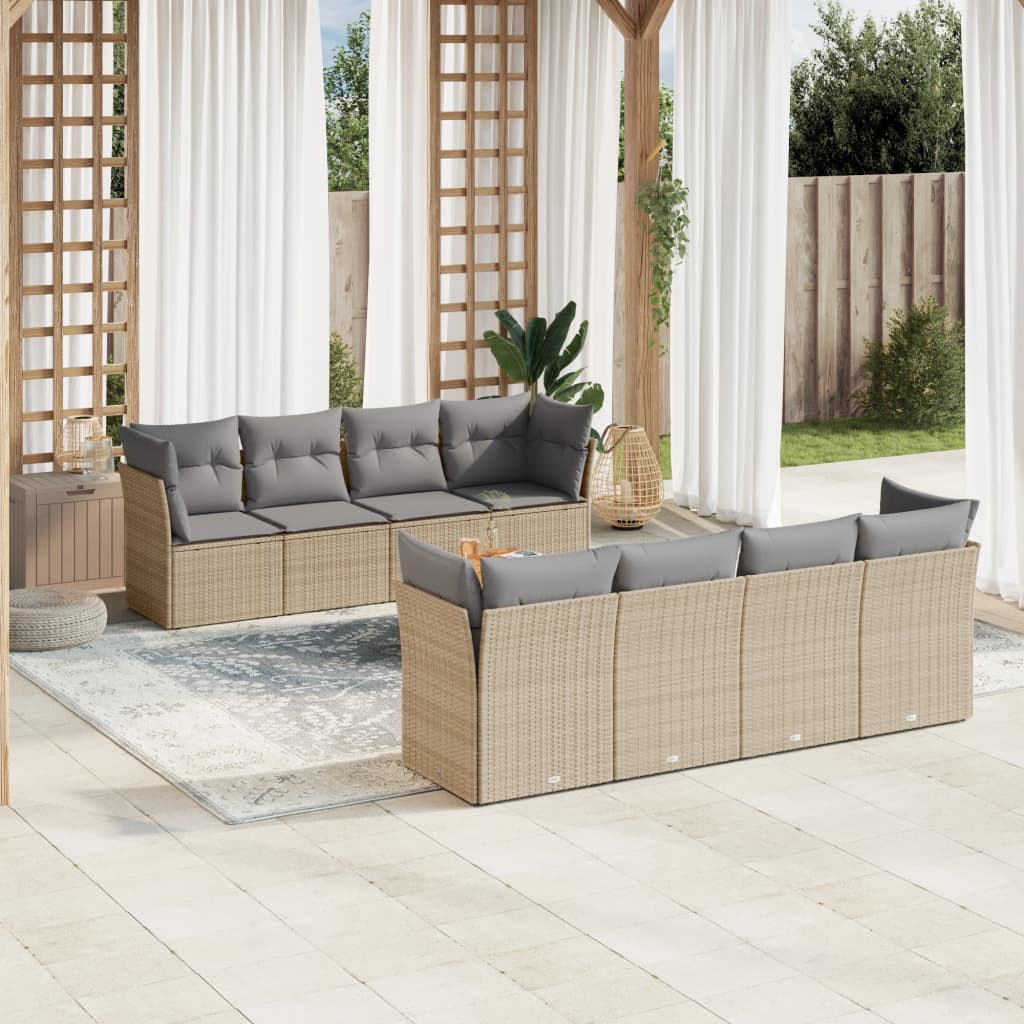 vidaXL 9 Piece Garden Sofa Set with Cushions Beige Poly Rattan