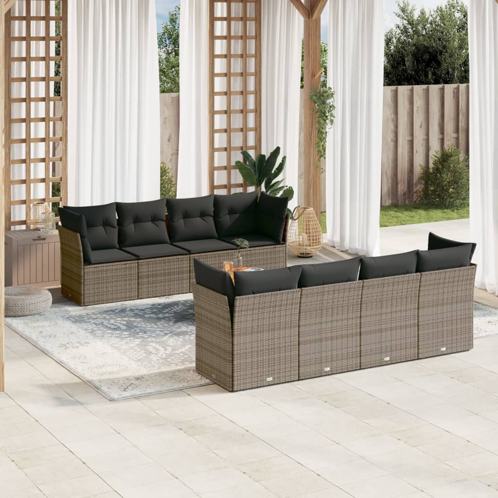 vidaXL 9 Piece Garden Sofa Set with Cushions Grey Poly Rattan