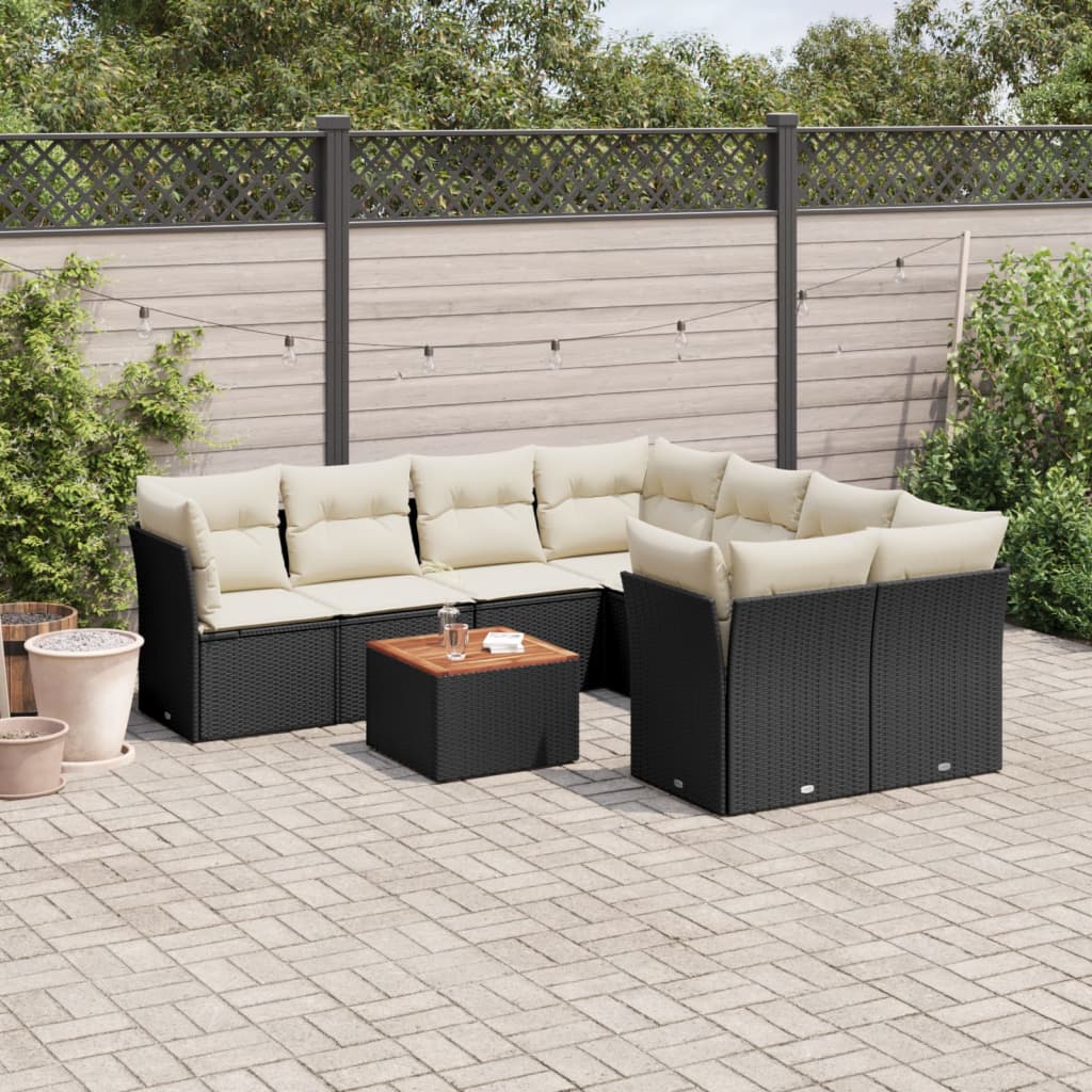 vidaXL 9 Piece Garden Sofa Set with Cushions Black Poly Rattan