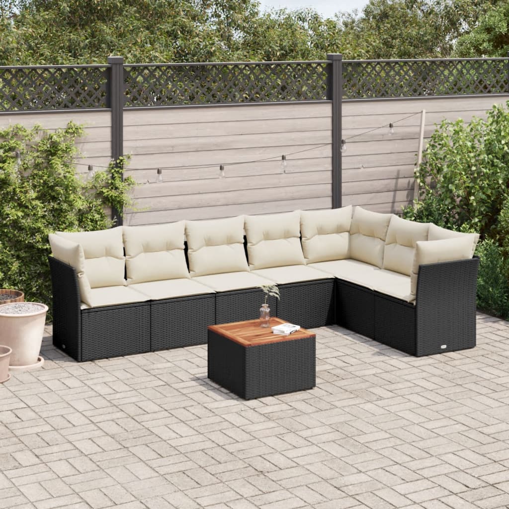 8721012855397_m_en_hd_1 vidaXL 8 Piece Garden Sofa Set with Cushions Black Poly Rattan - Image 1