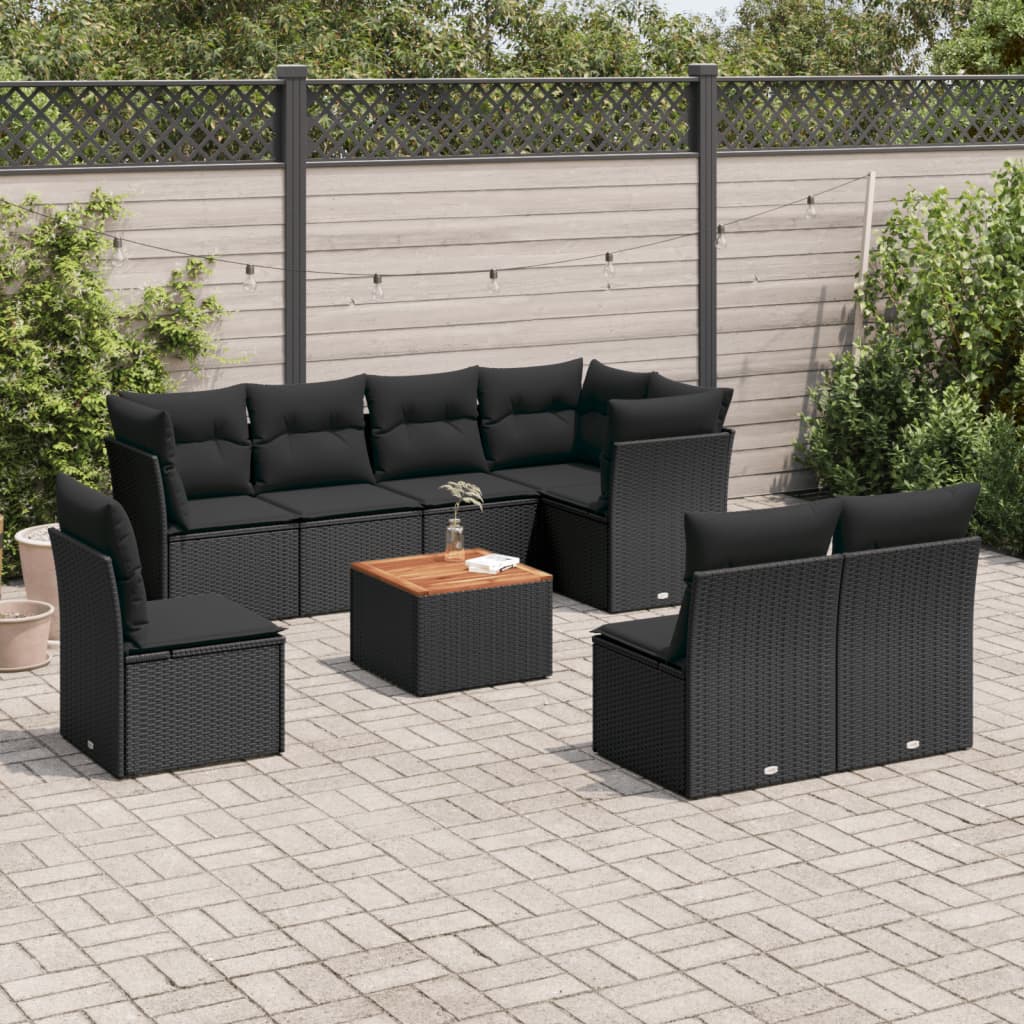 8721012855458_m_en_hd_1 vidaXL 9 Piece Garden Sofa Set with Cushions Black Poly Rattan - Image 1