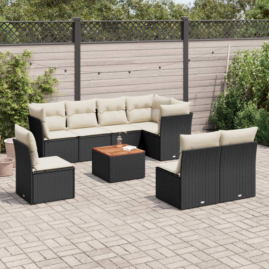 8721012855465_m_en_hd_1 vidaXL 9 Piece Garden Sofa Set with Cushions Black Poly Rattan - Image 1