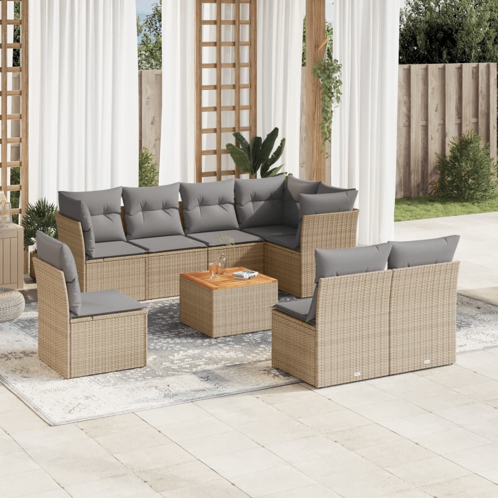 8721012856059_m_en_hd_1 vidaXL 9 Piece Garden Sofa Set with Cushions Beige Poly Rattan - Image 1