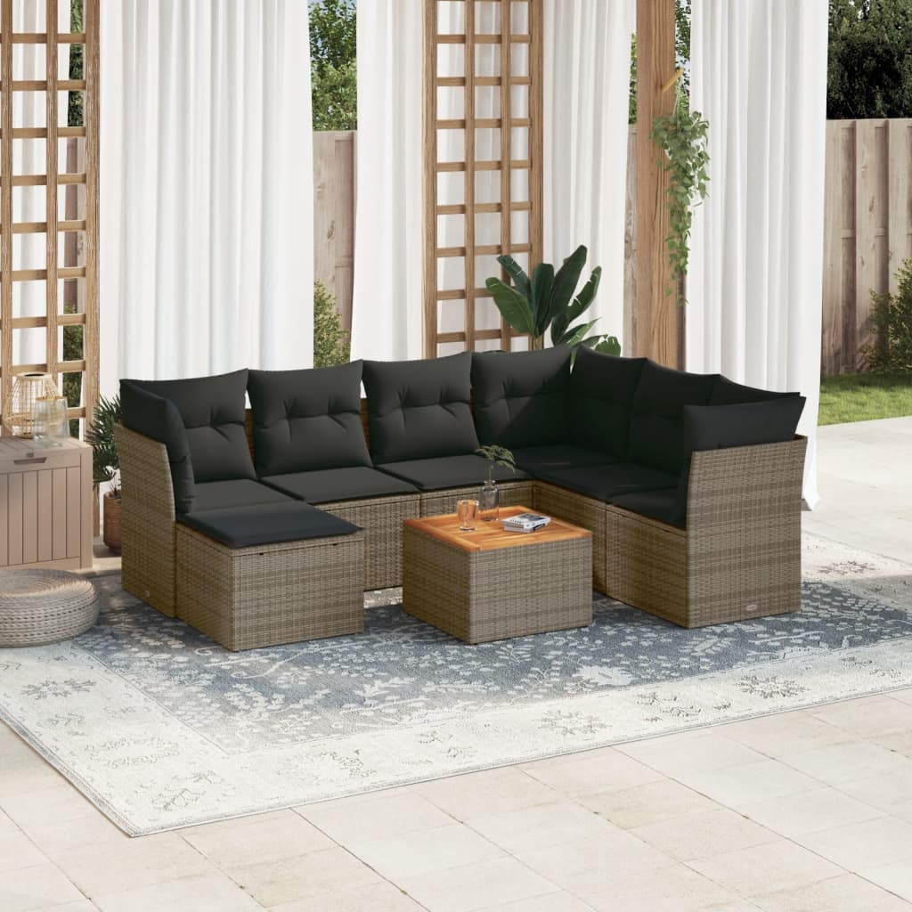 8721012856271_m_en_hd_1 vidaXL 8 Piece Garden Sofa Set with Cushions Grey Poly Rattan - Image 1