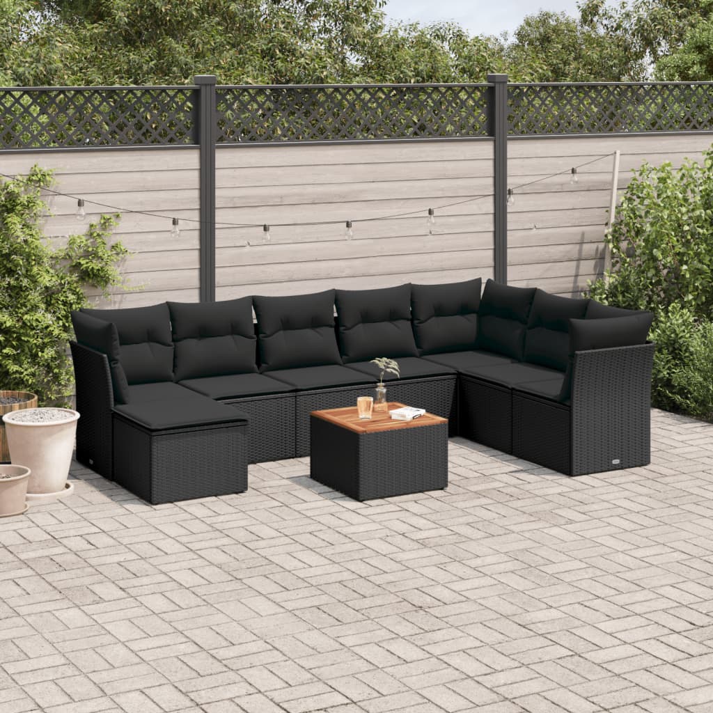 8721012856431_m_en_hd_1 vidaXL 9 Piece Garden Sofa Set with Cushions Black Poly Rattan - Image 1
