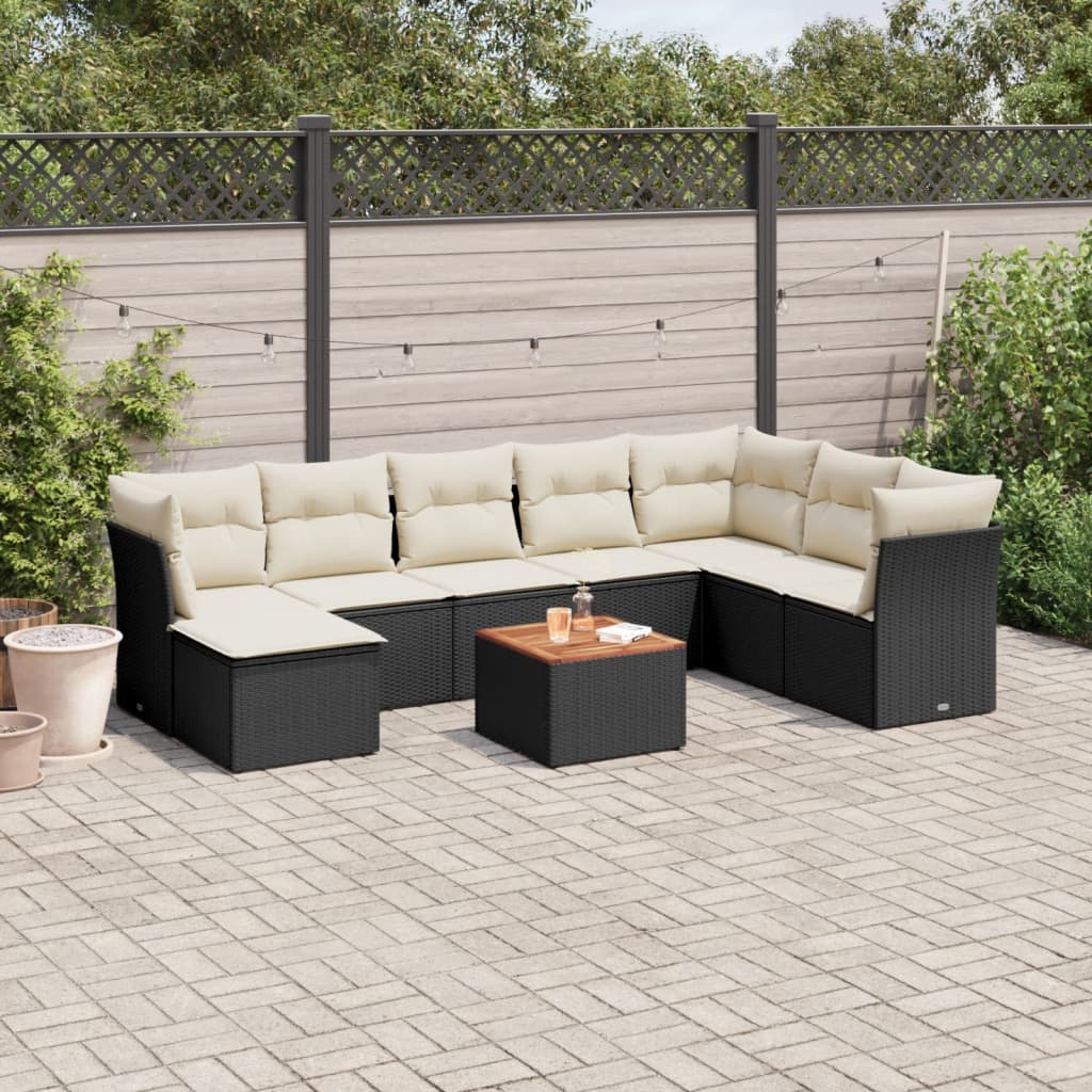 8721012856448_m_en_hd_1 vidaXL 9 Piece Garden Sofa Set with Cushions Black Poly Rattan - Image 1