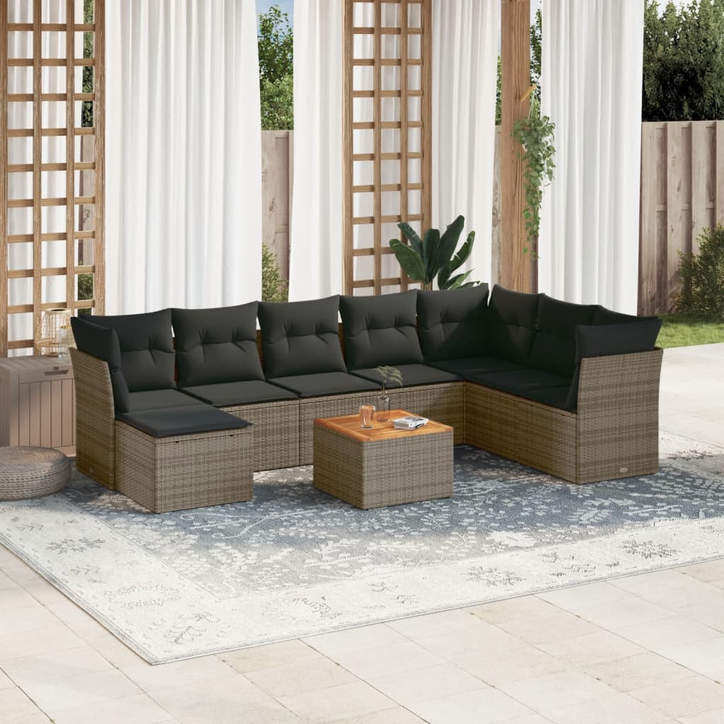 8721012856486_m_en_hd_1 vidaXL 9 Piece Garden Sofa Set with Cushions Grey Poly Rattan - Image 1