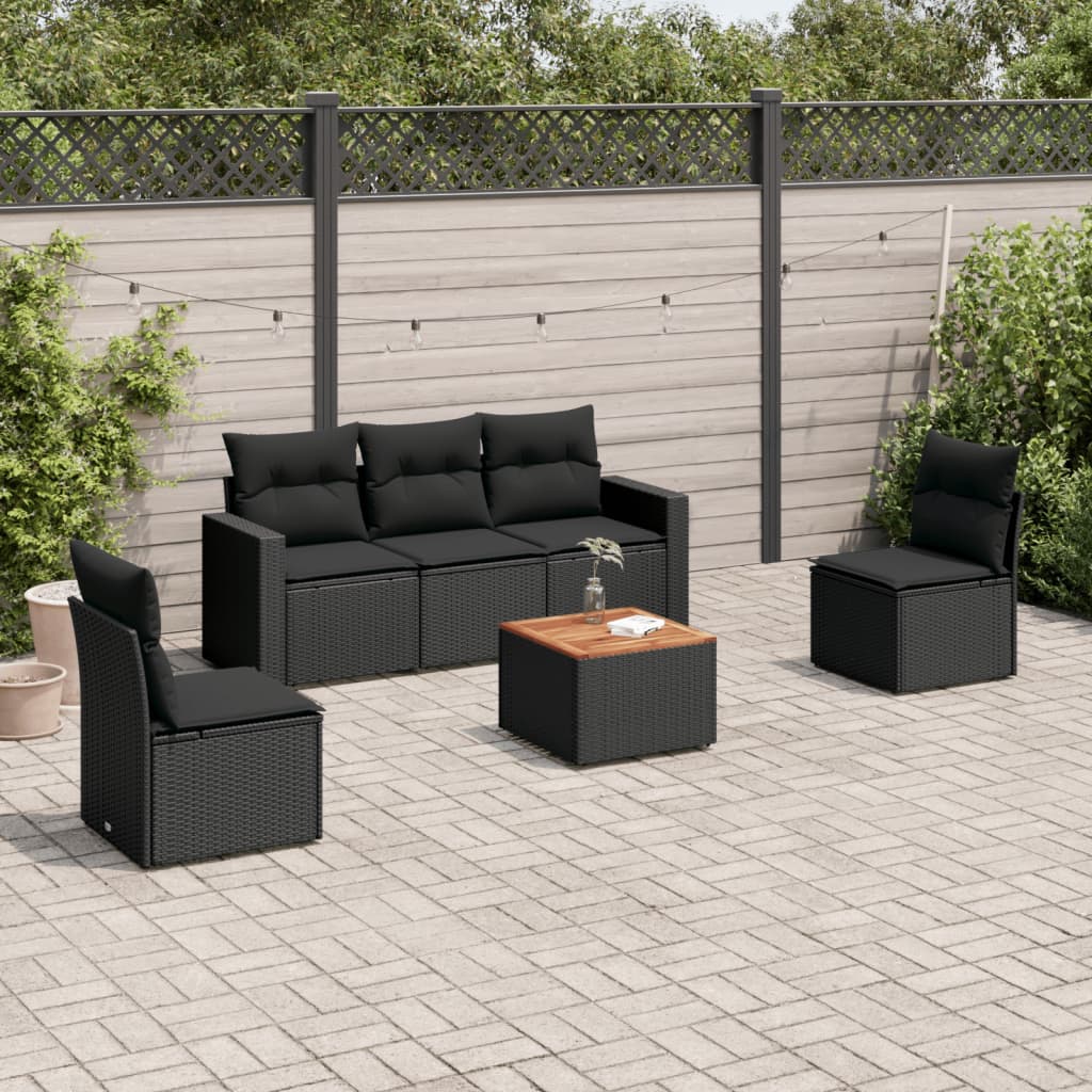 8721012859234_m_en_hd_1 vidaXL 6 Piece Garden Sofa Set with Cushions Black Poly Rattan - Image 1