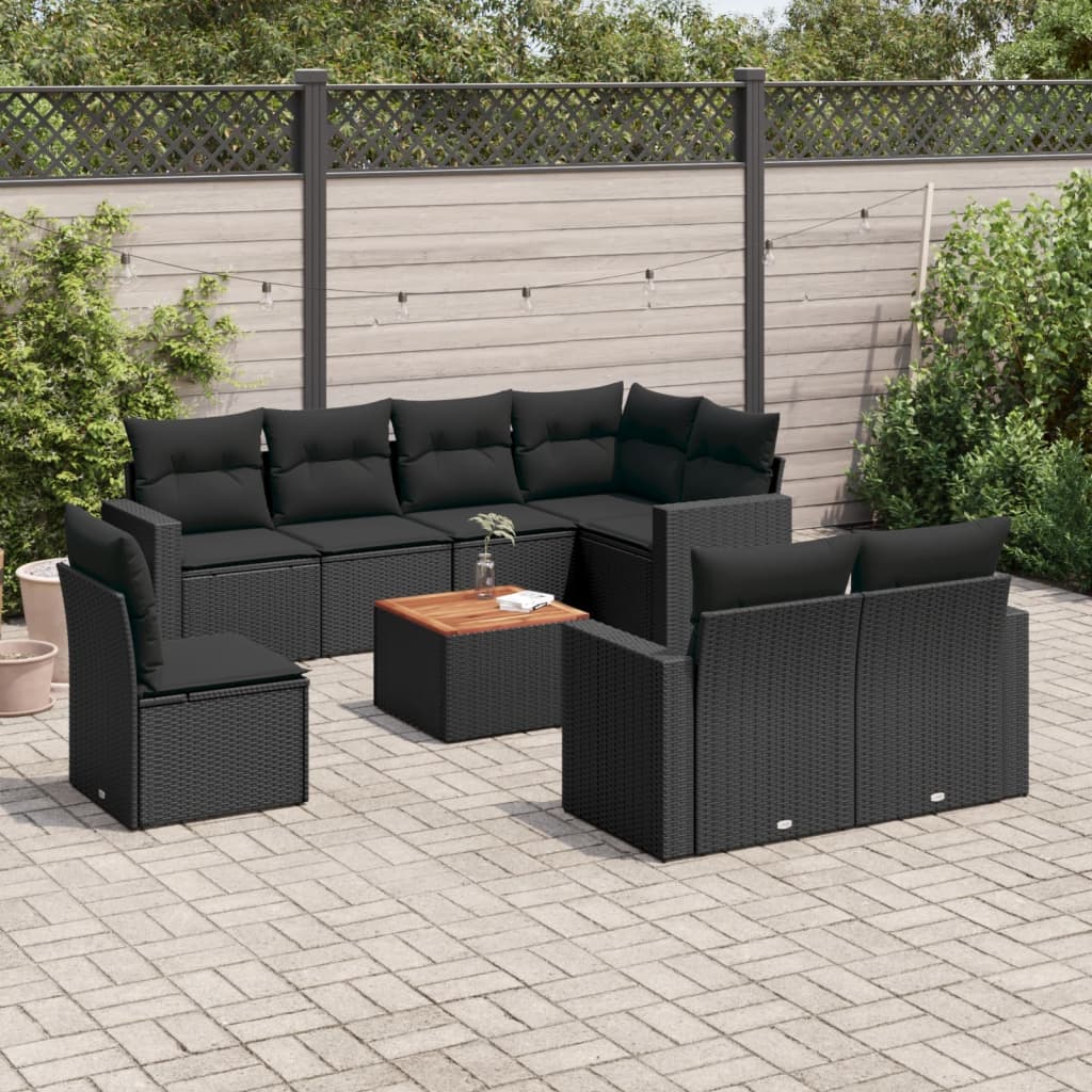 8721012860773_m_en_hd_1 vidaXL 9 Piece Garden Sofa Set with Cushions Black Poly Rattan - Image 1
