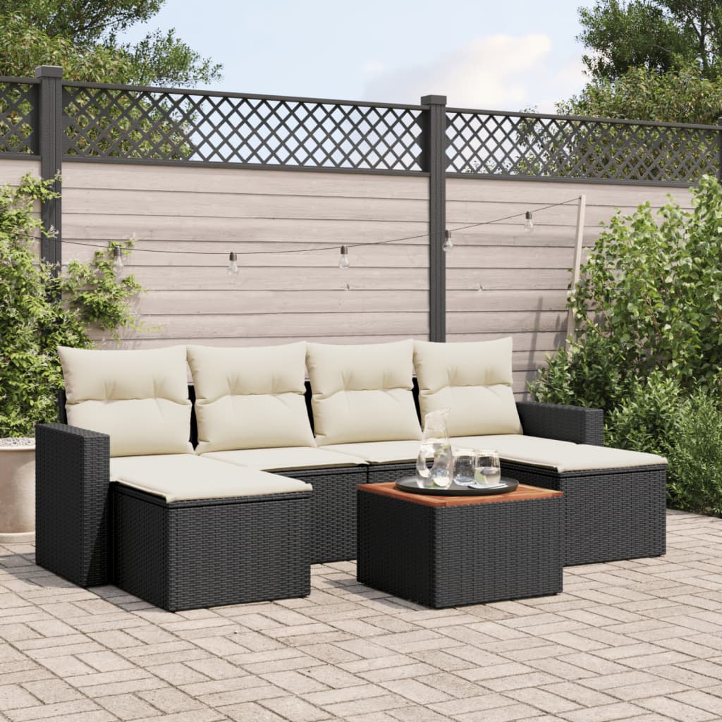 vidaXL 7 Piece Garden Sofa Set with Cushions Black Poly Rattan