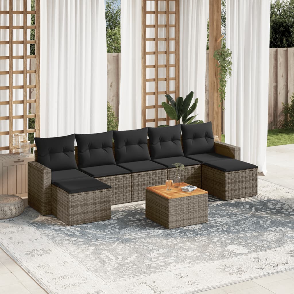 vidaXL 8 Piece Garden Sofa Set with Cushions Grey Poly Rattan