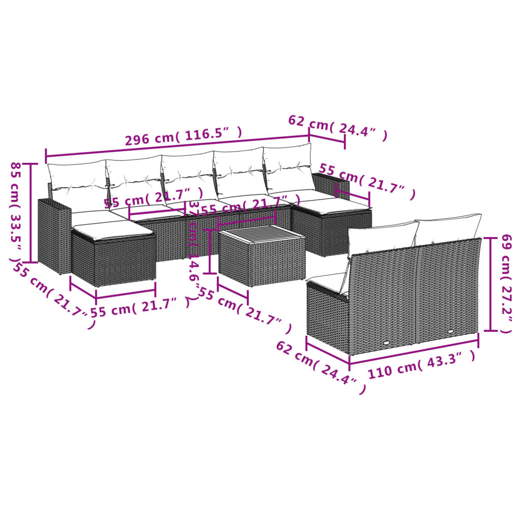 8721012861824_g_en_hd_1 vidaXL 10 Piece Garden Sofa Set with Cushions Black Poly Rattan - Image 3