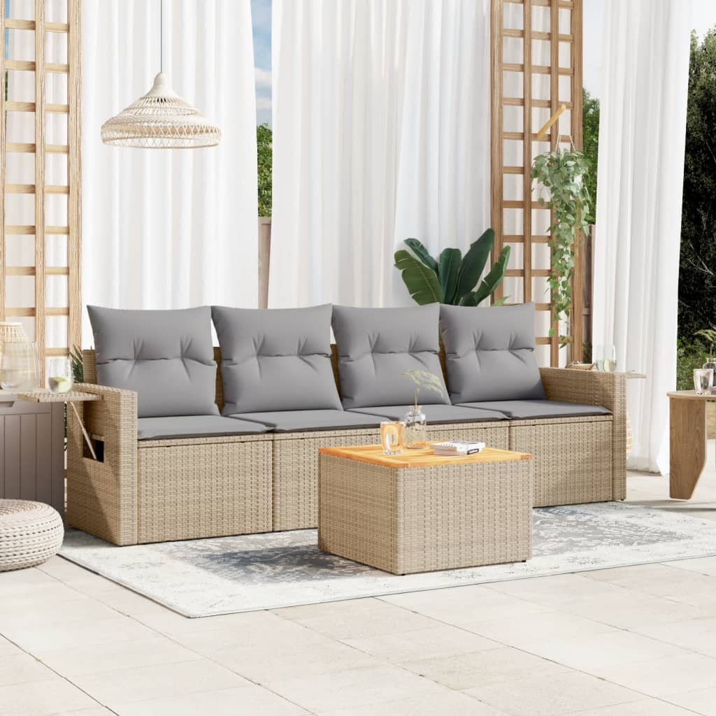 8721012863057_m_en_hd_1 vidaXL 5 Piece Garden Sofa Set with Cushions Beige Poly Rattan - Image 1