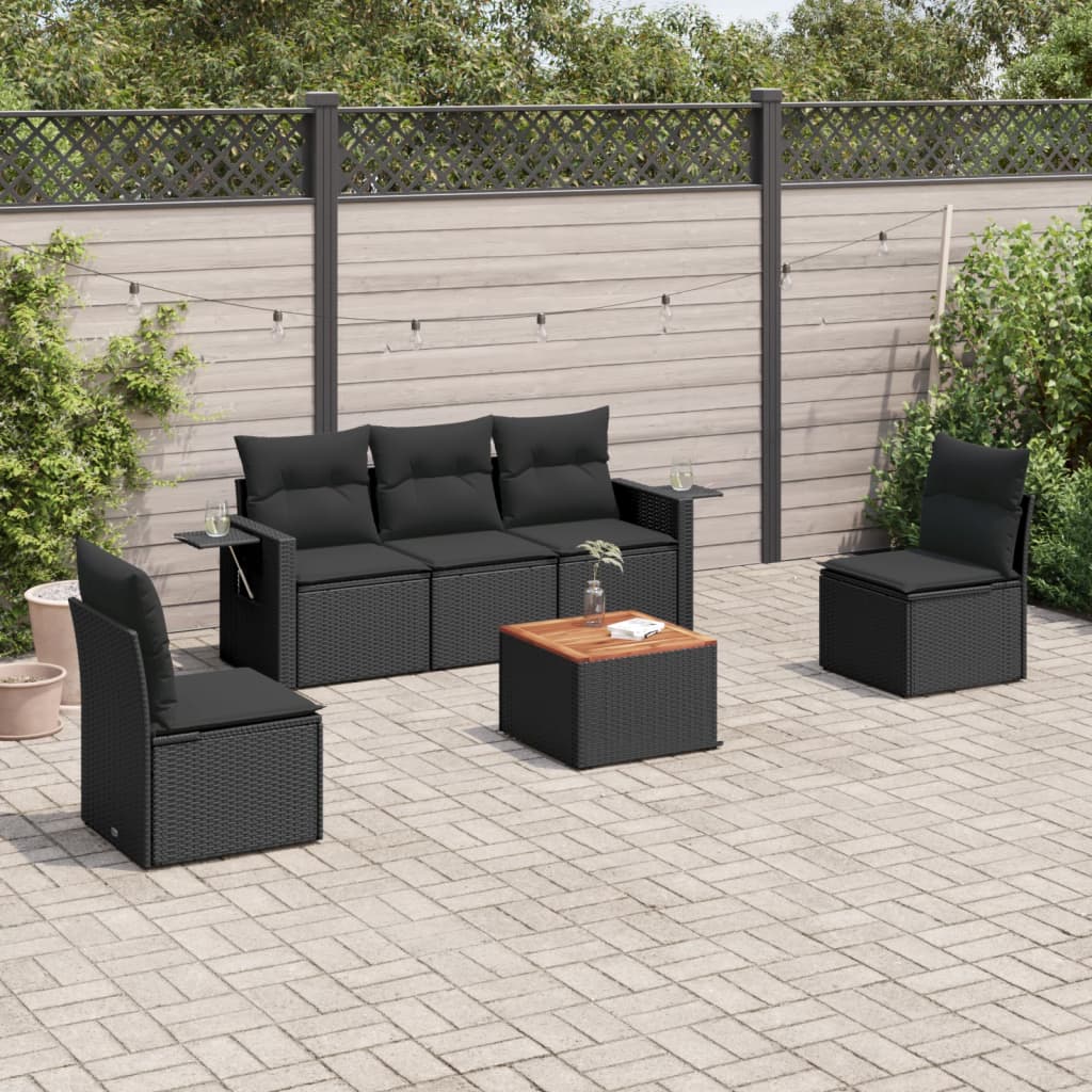8721012863644_m_en_hd_1 vidaXL 6 Piece Garden Sofa Set with Cushions Black Poly Rattan - Image 1
