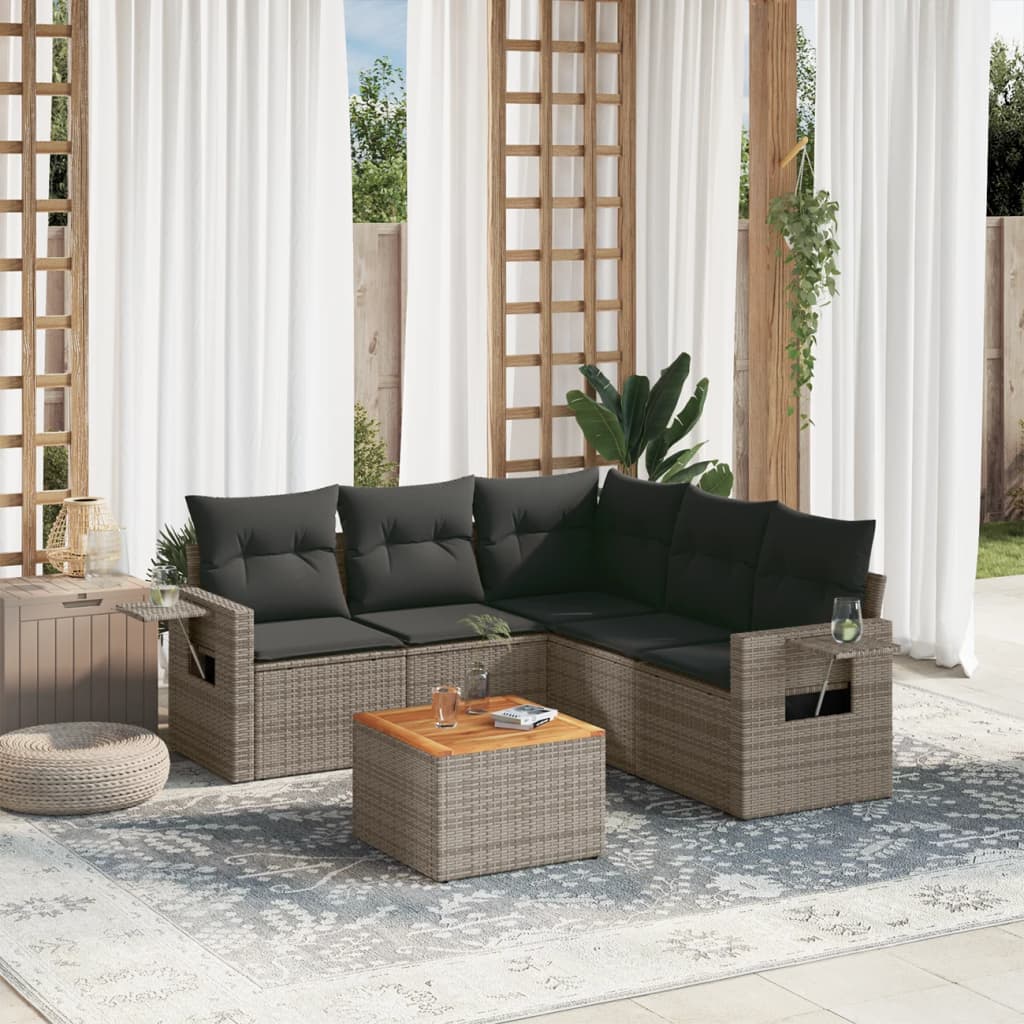 8721012864252_m_en_hd_1 vidaXL 6 Piece Garden Sofa Set with Cushions Grey Poly Rattan - Image 1
