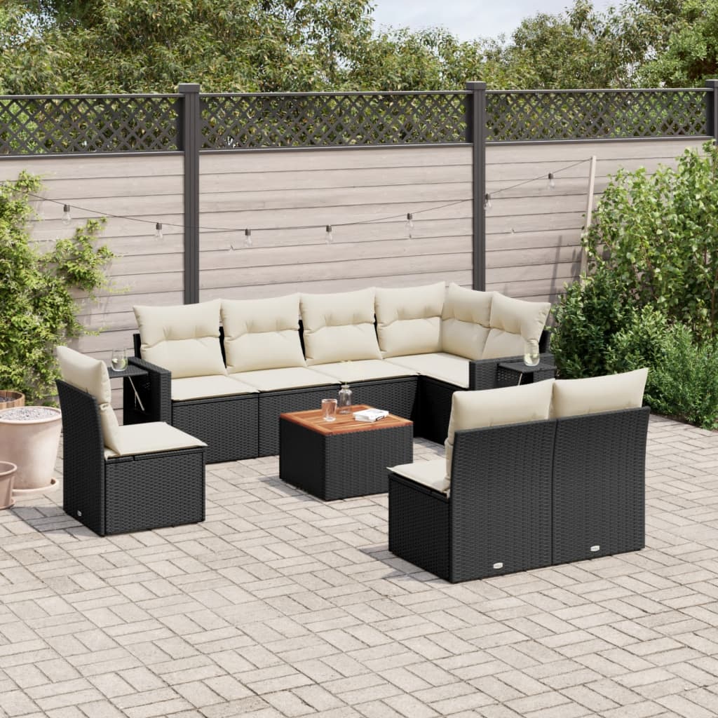 vidaXL 9 Piece Garden Sofa Set with Cushions Black Poly Rattan