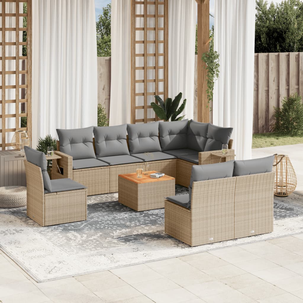 vidaXL 9 Piece Garden Sofa Set with Cushions Beige Poly Rattan