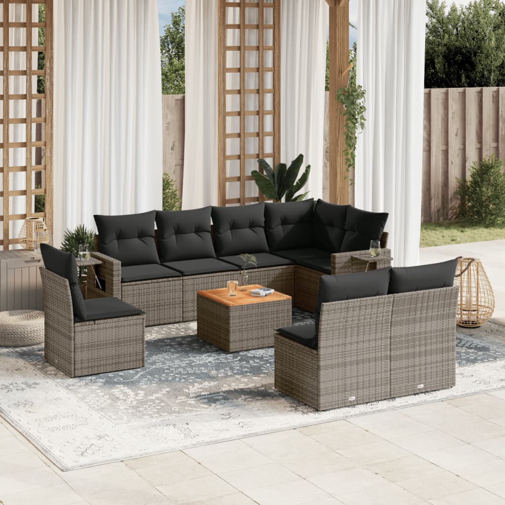 vidaXL 9 Piece Garden Sofa Set with Cushions Grey Poly Rattan