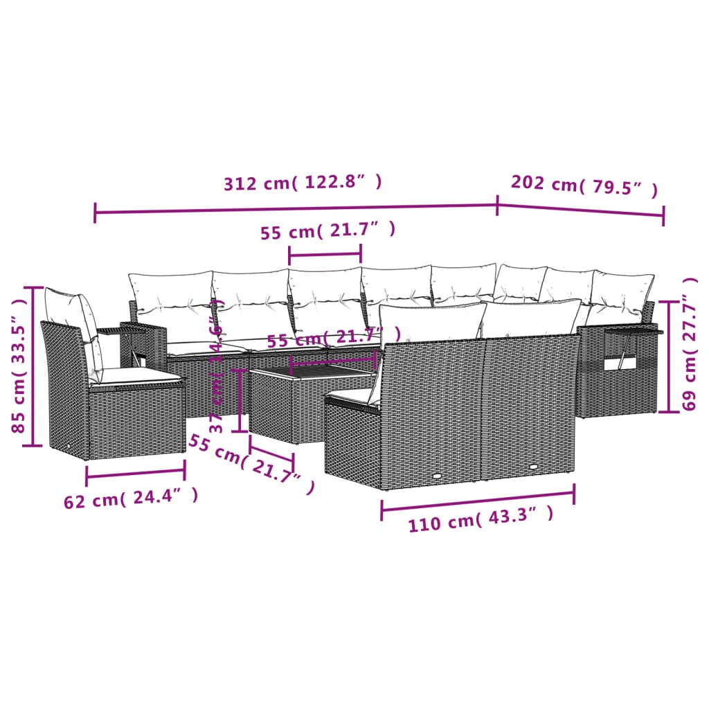 8721012864764_g_en_hd_4 vidaXL 11 Piece Garden Sofa Set with Cushions Black Poly Rattan - Image 6