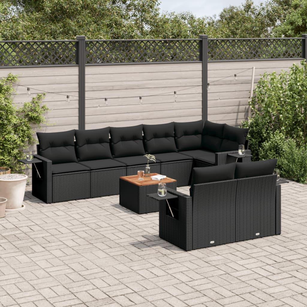 8721012865112_m_en_hd_1 vidaXL 9 Piece Garden Sofa Set with Cushions Black Poly Rattan - Image 1