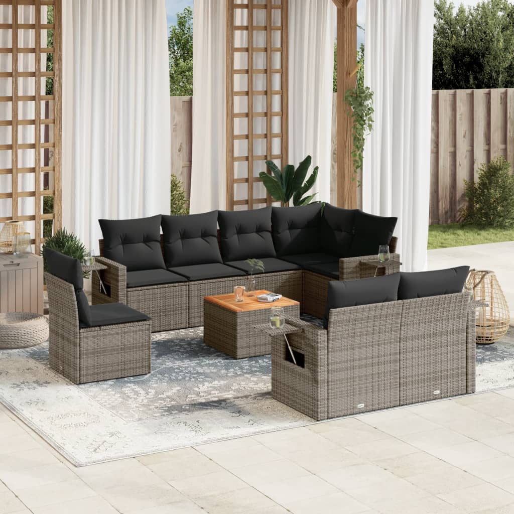 8721012865235_m_en_hd_1 vidaXL 9 Piece Garden Sofa Set with Cushions Grey Poly Rattan - Image 1