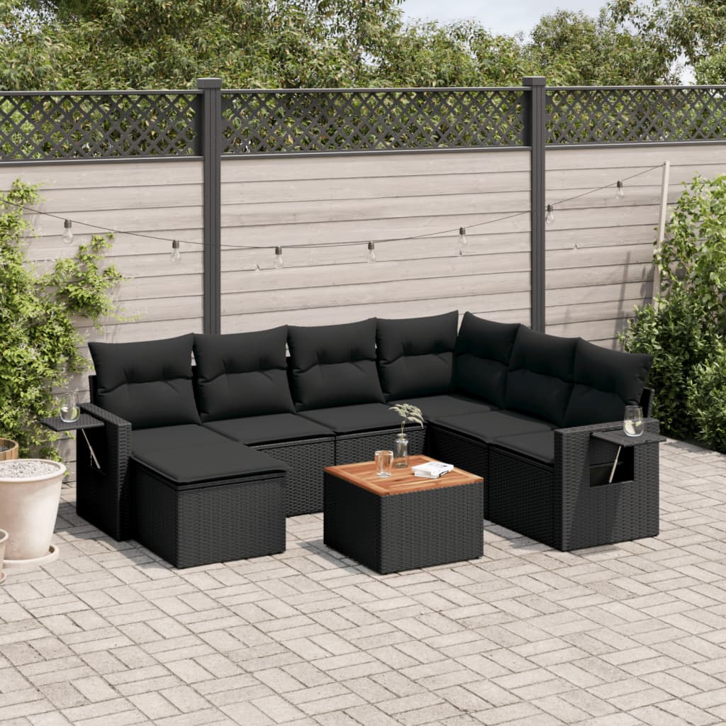 vidaXL 8 Piece Garden Sofa Set with Cushions Black Poly Rattan