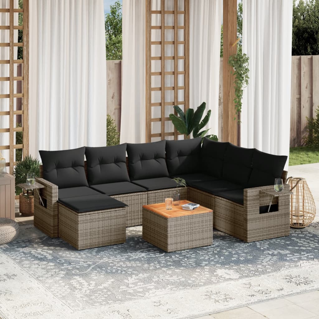vidaXL 8 Piece Garden Sofa Set with Cushions Grey Poly Rattan