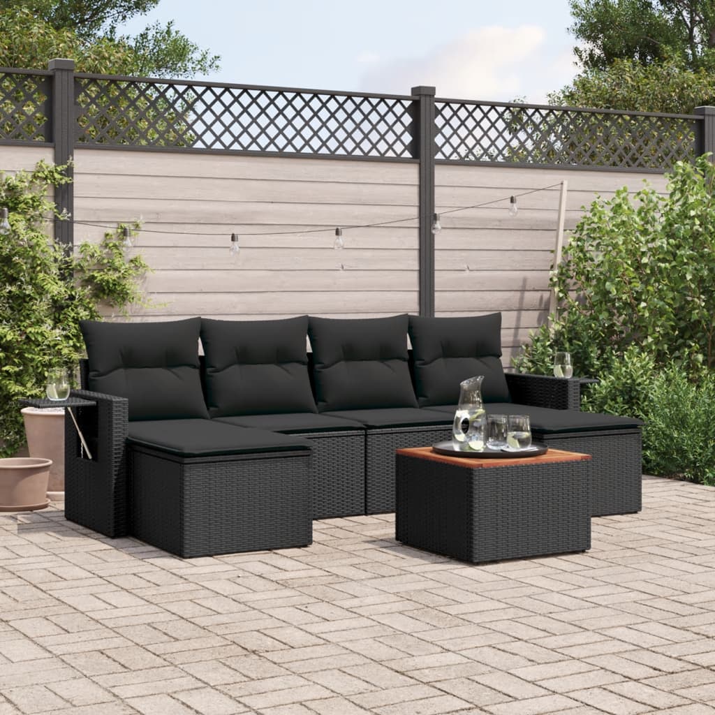 vidaXL 7 Piece Garden Sofa Set with Cushions Black Poly Rattan