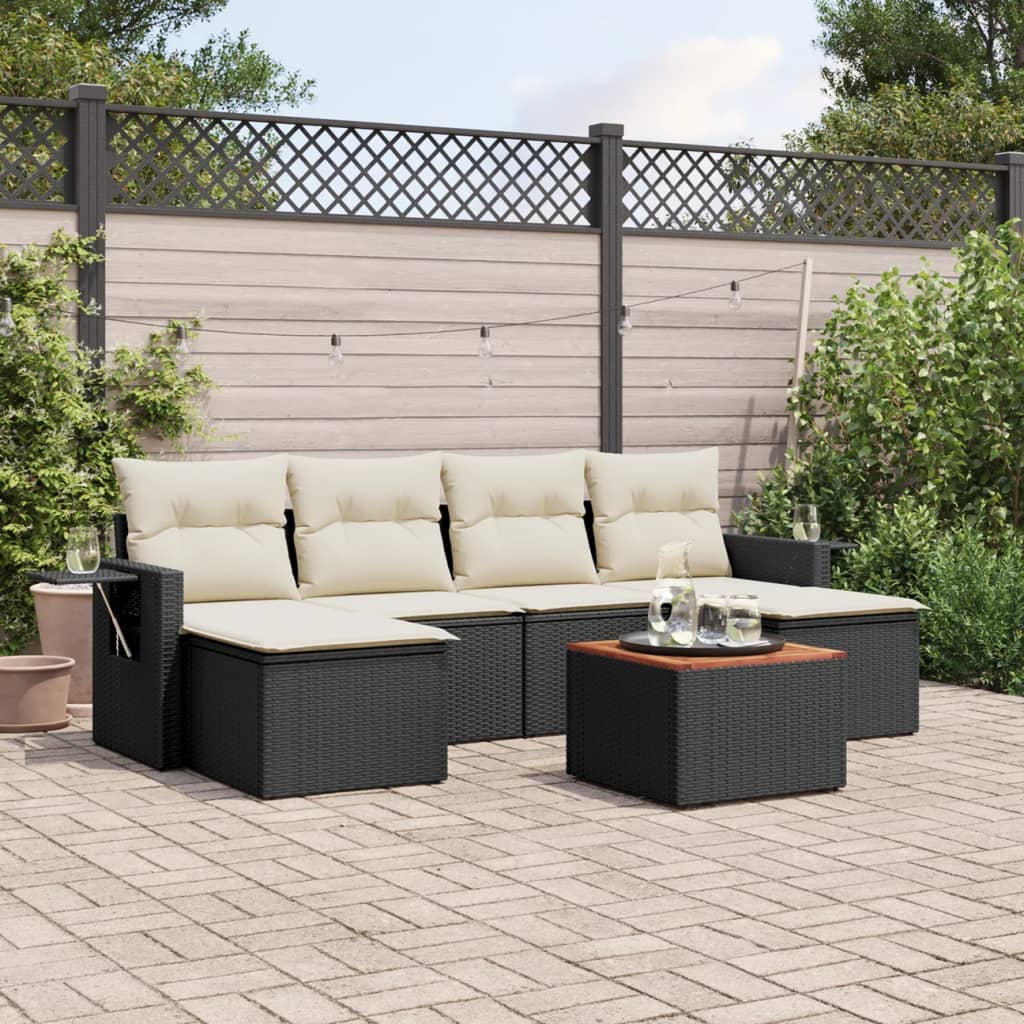 vidaXL 7 Piece Garden Sofa Set with Cushions Black Poly Rattan