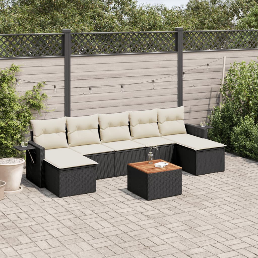 vidaXL 8 Piece Garden Sofa Set with Cushions Black Poly Rattan