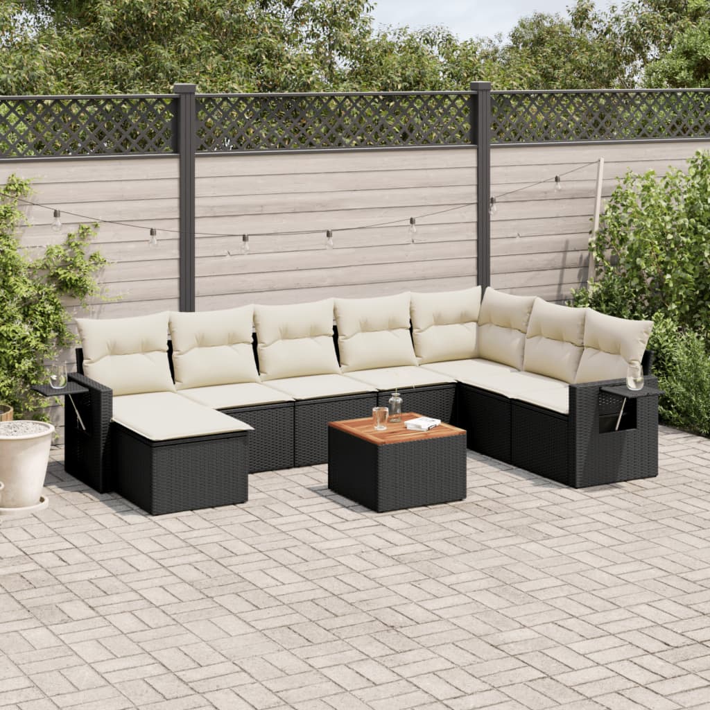 vidaXL 9 Piece Garden Sofa Set with Cushions Black Poly Rattan