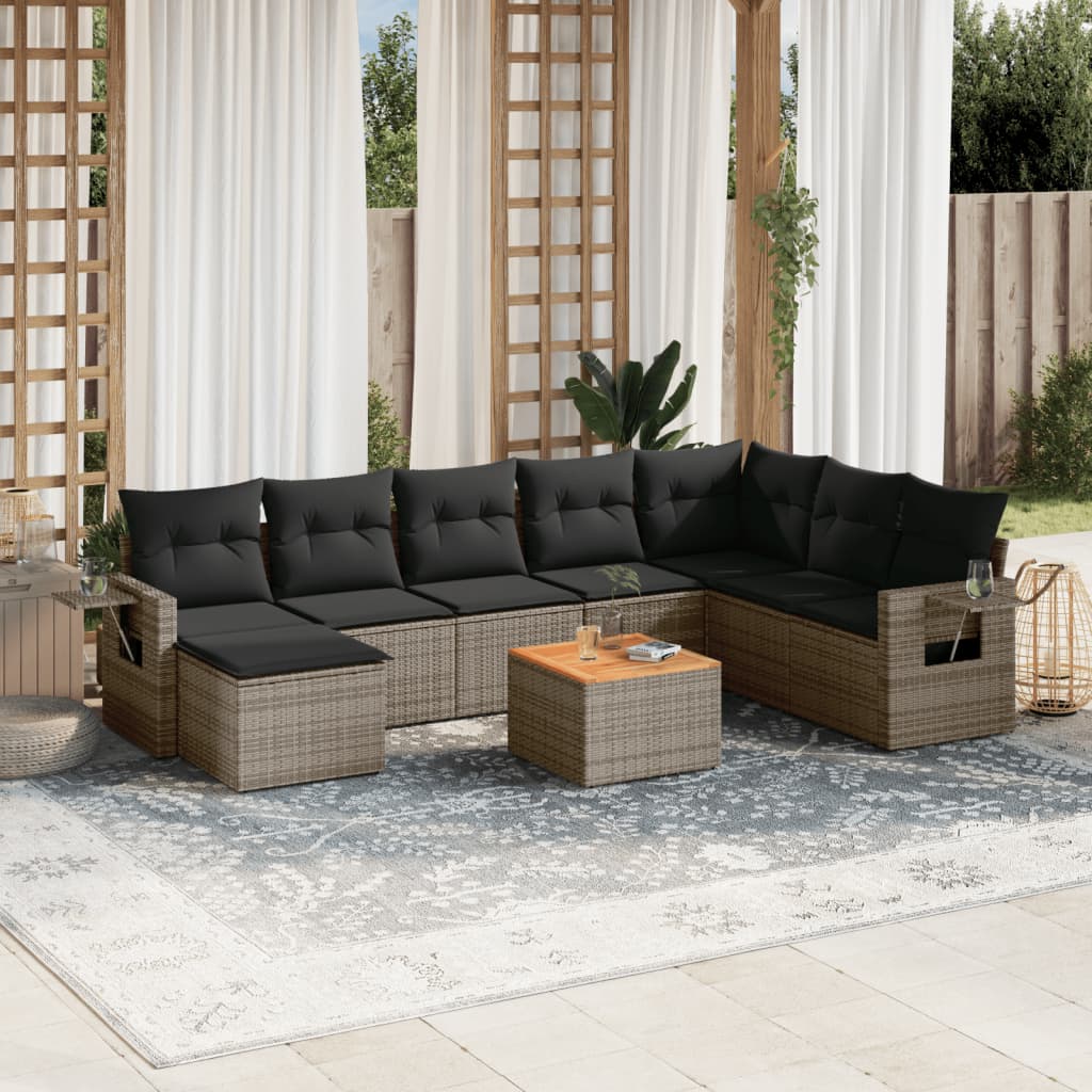 vidaXL 9 Piece Garden Sofa Set with Cushions Grey Poly Rattan