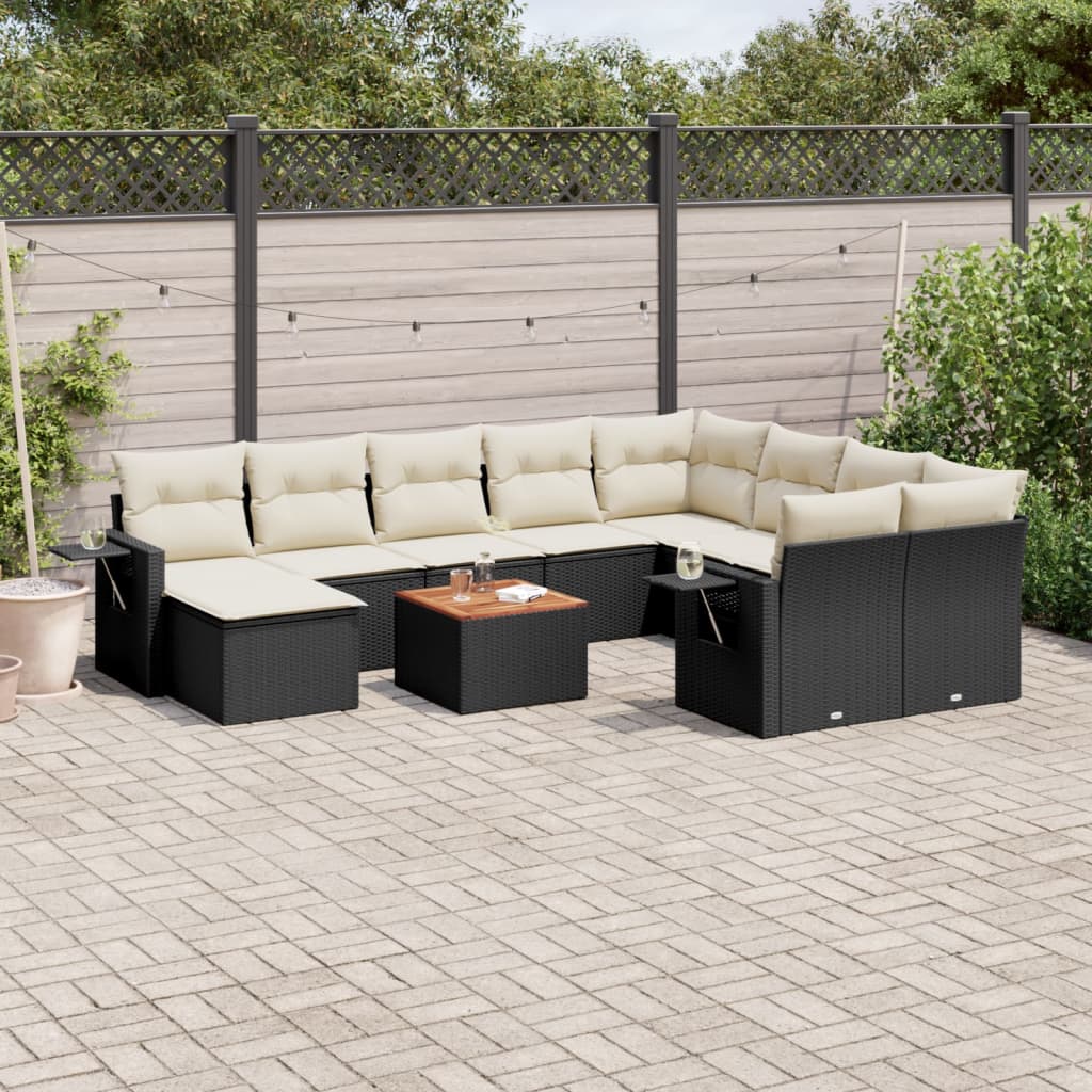vidaXL 11 Piece Garden Sofa Set with Cushions Black Poly Rattan