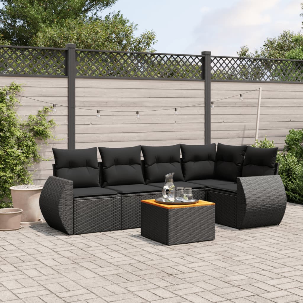 8721012868540_m_en_hd_1 vidaXL 6 Piece Garden Sofa Set with Cushions Black Poly Rattan - Image 1
