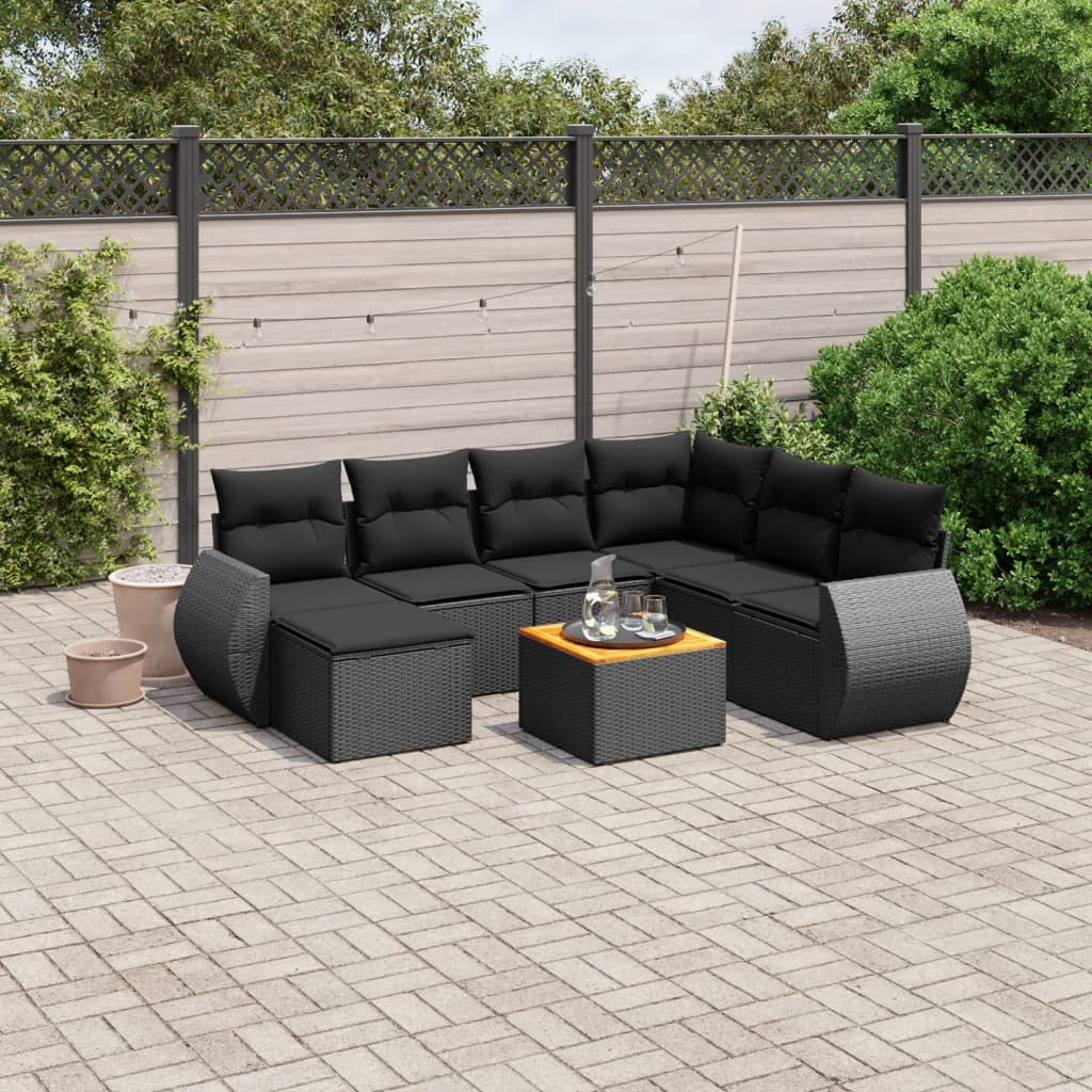 8721012869806_m_en_hd_1 vidaXL 8 Piece Garden Sofa Set with Cushions Black Poly Rattan - Image 1