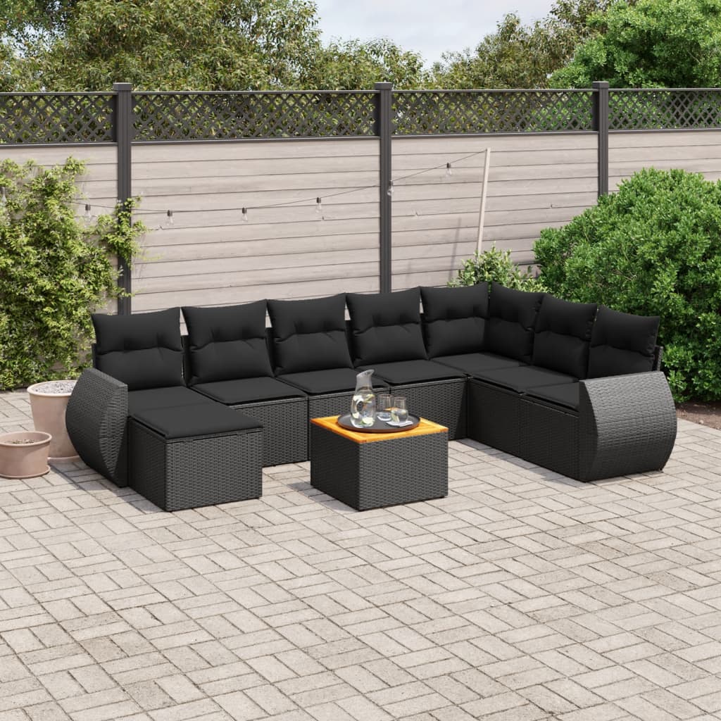 8721012870017_m_en_hd_1 vidaXL 9 Piece Garden Sofa Set with Cushions Black Poly Rattan - Image 1