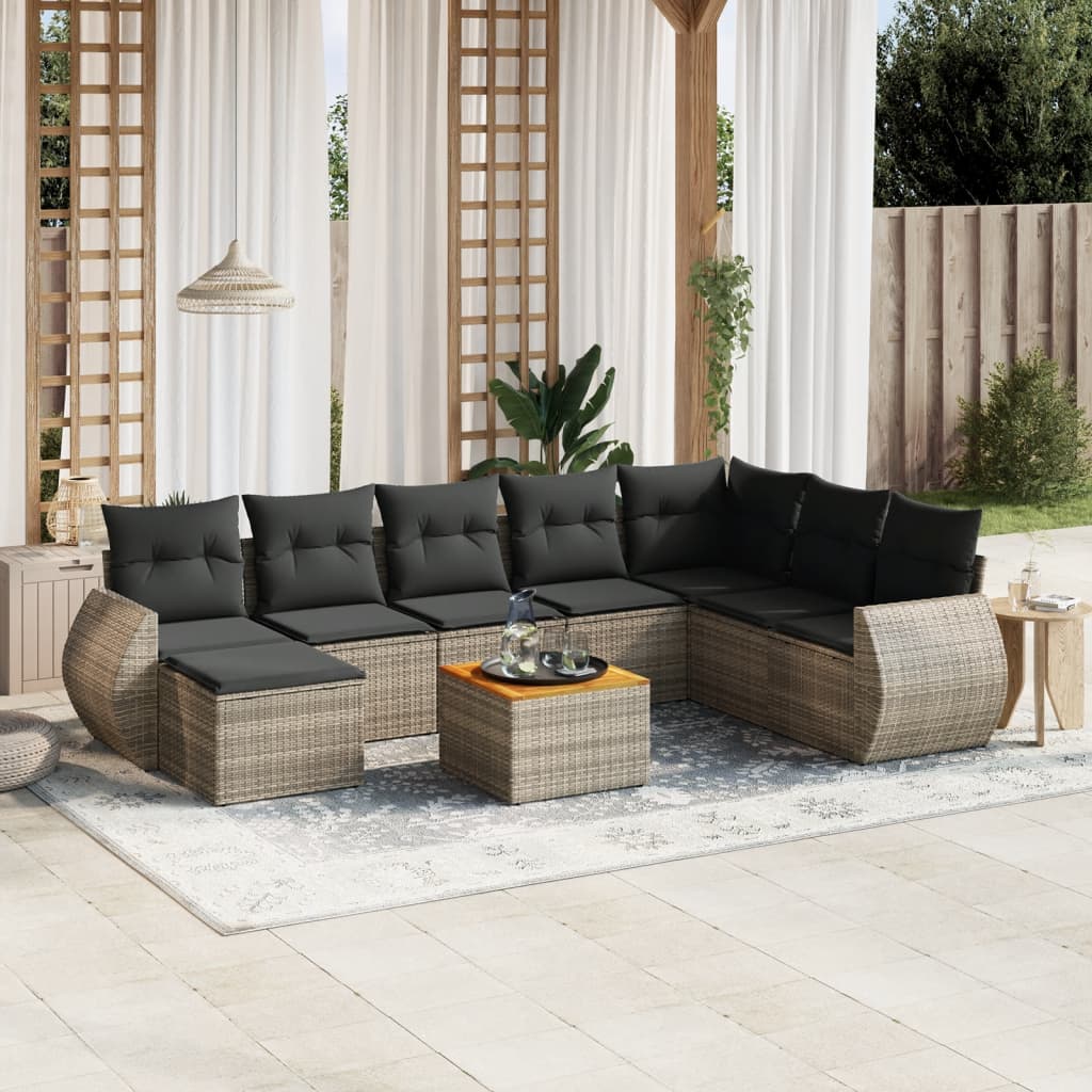8721012870062_m_en_hd_1 vidaXL 9 Piece Garden Sofa Set with Cushions Grey Poly Rattan - Image 1