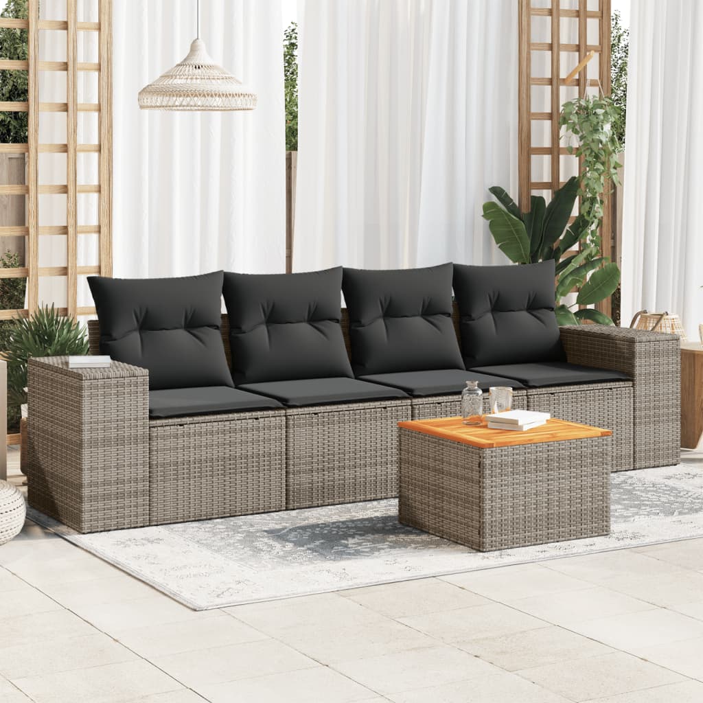 8721012871885_m_en_hd_1 vidaXL 5 Piece Garden Sofa Set with Cushions Grey Poly Rattan - Image 1